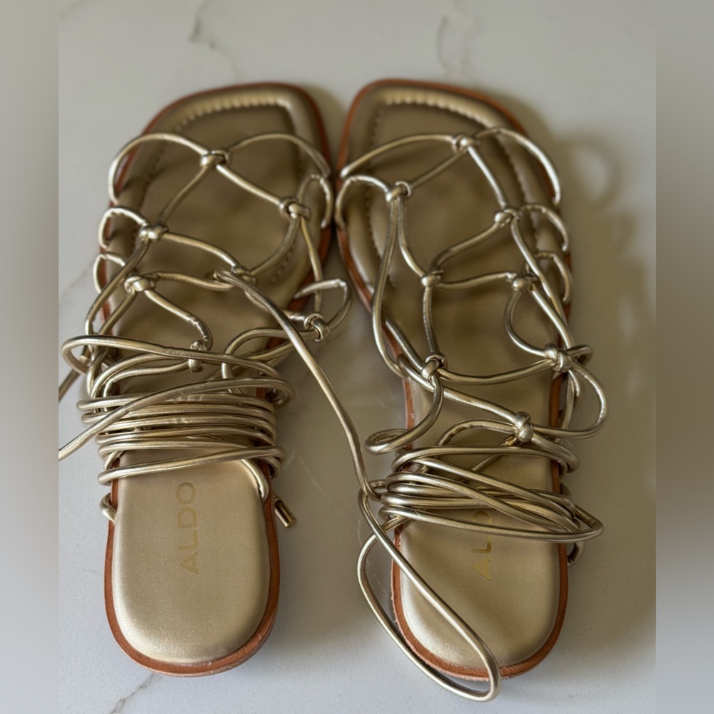 ALDO Gold Lace up Gladiator Sandals, size 8.5, NEW